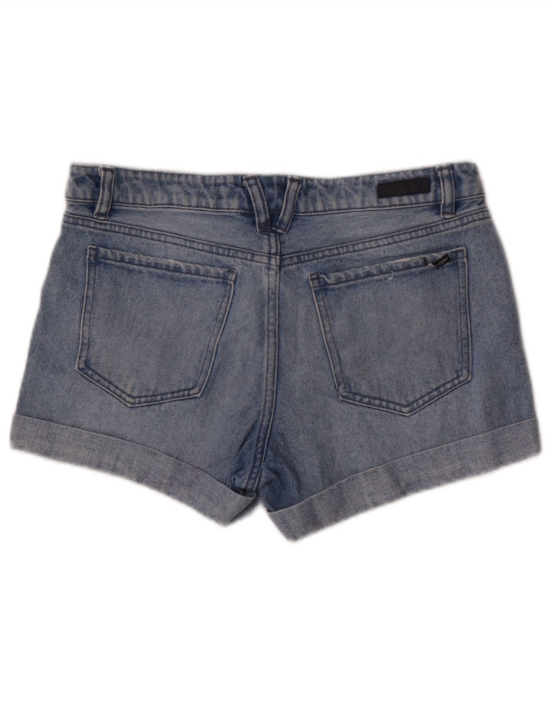 Volcom Damen Boyfriend-Jeansshorts im Distressed-Look W28 mittelblaue Baumwolle