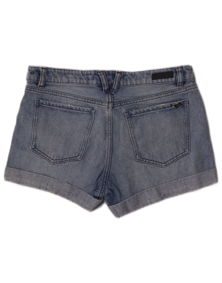 Volcom Damen Boyfriend-Jeansshorts im Distressed-Look W28 mittelblaue Baumwolle