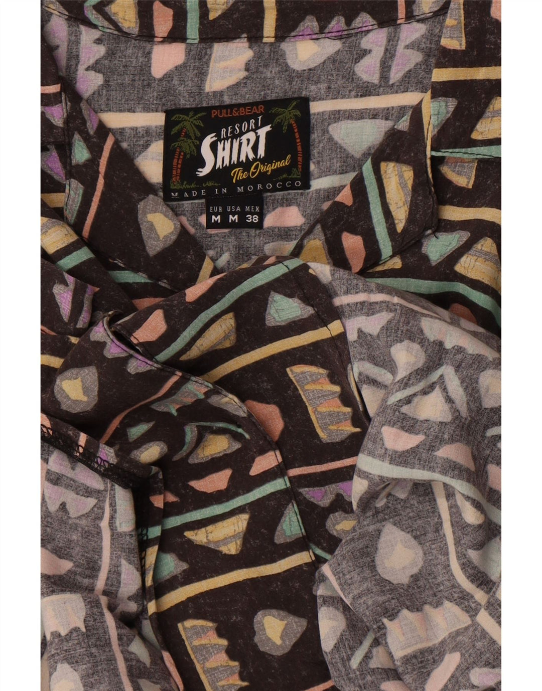 Pull & Bear Herren-Kurzarmhemd, mittelbraun, geometrisch, hawaiianisch