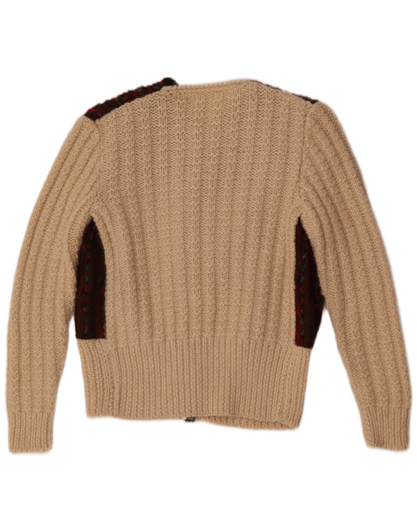 Vintage Damen Cardigan Pullover UK 12 Medium Off White Colourblock