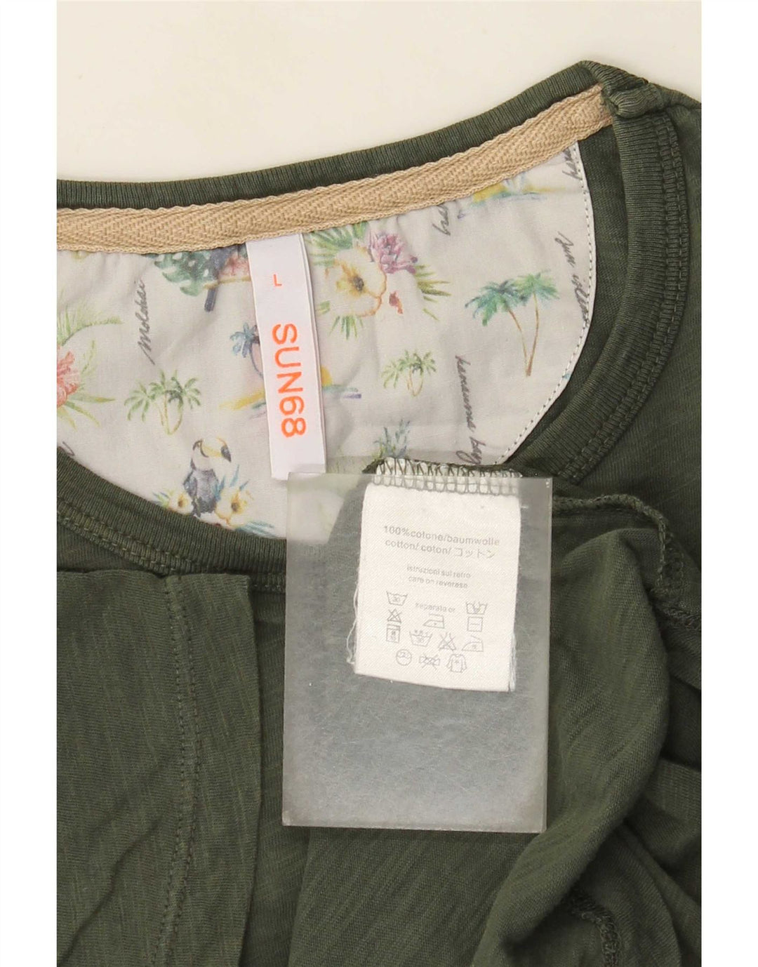Sun68 Herren T-Shirt Top Large Khaki Baumwolle
