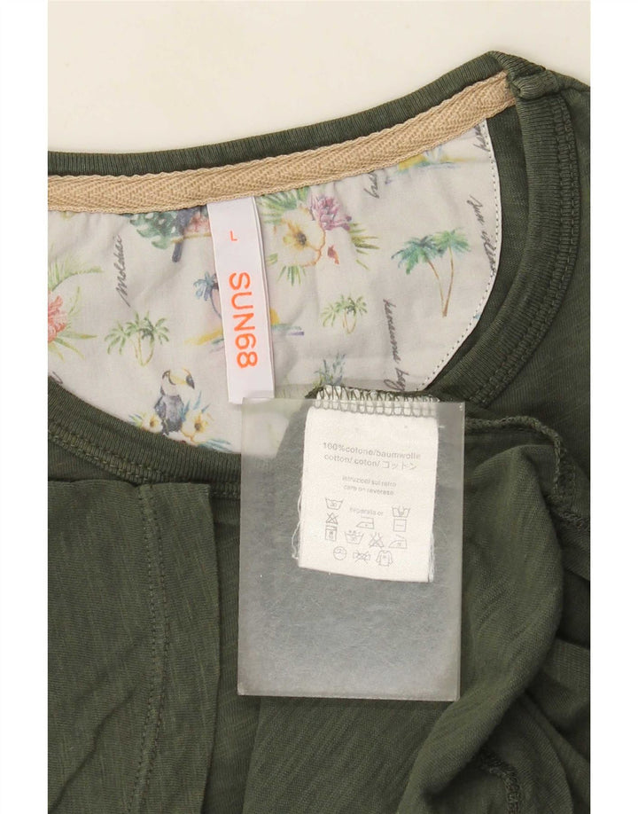 Sun68 Herren T-Shirt Top Large Khaki Baumwolle