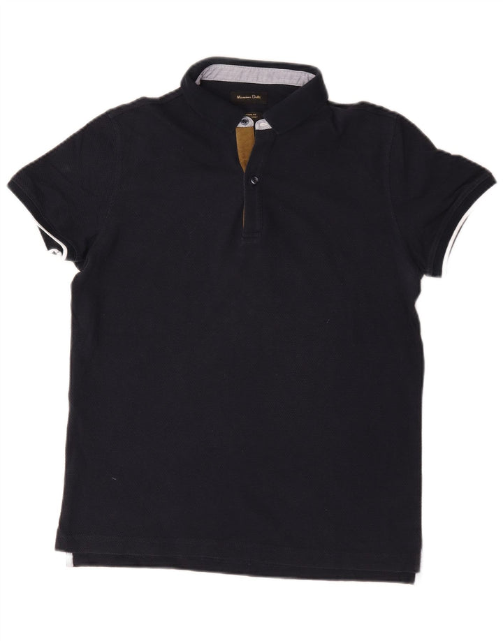 Massimo Dutti Herren-Poloshirt mit lässiger Passform, mittelmarineblaue Baumwolle