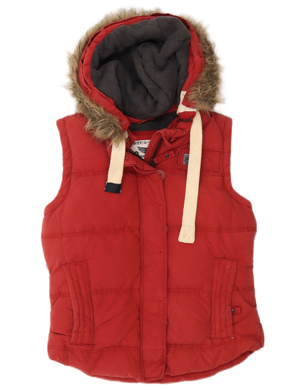 Superdry Wattierte Damen-Weste mit Kapuze, UK 14, mittelrote Baumwolle