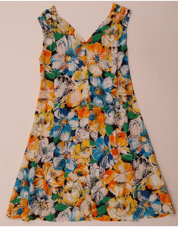 Vintage Damen Ärmelloses A-Linien-Kleid UK 12 Medium Mehrfarbig geblümt