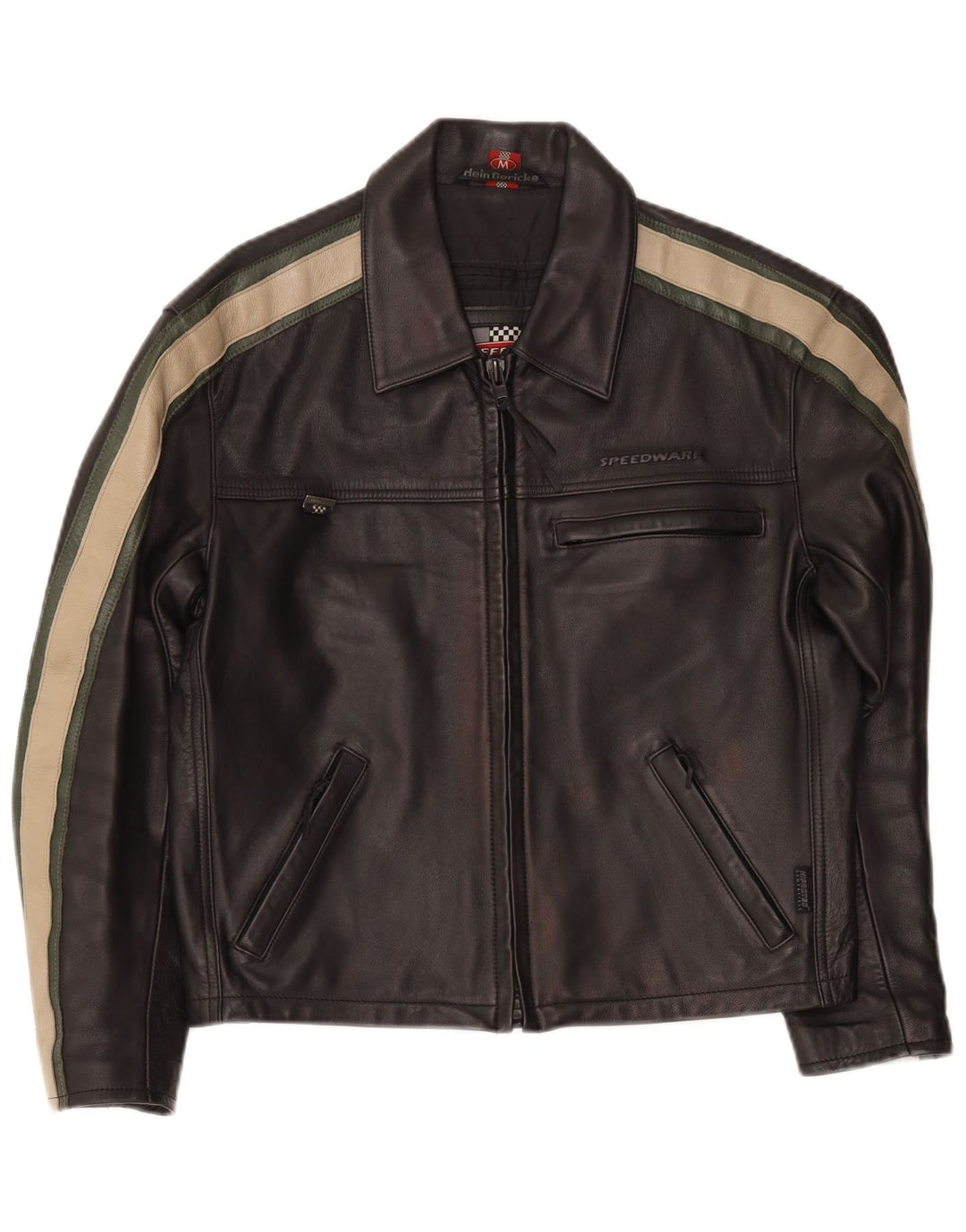 Hein Gericke Herren-Leder-Bikerjacke, UK 38, Mittelschwarz, Farbblock