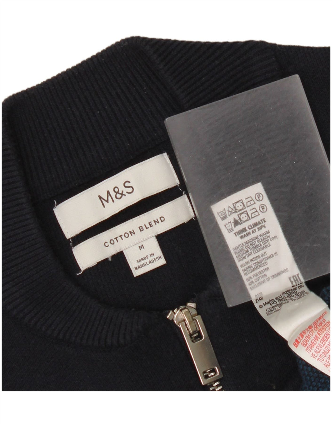 Marks & Spencer Herren-Pullover mit Reißverschluss am Hals, mittleres Marineblau gestreift