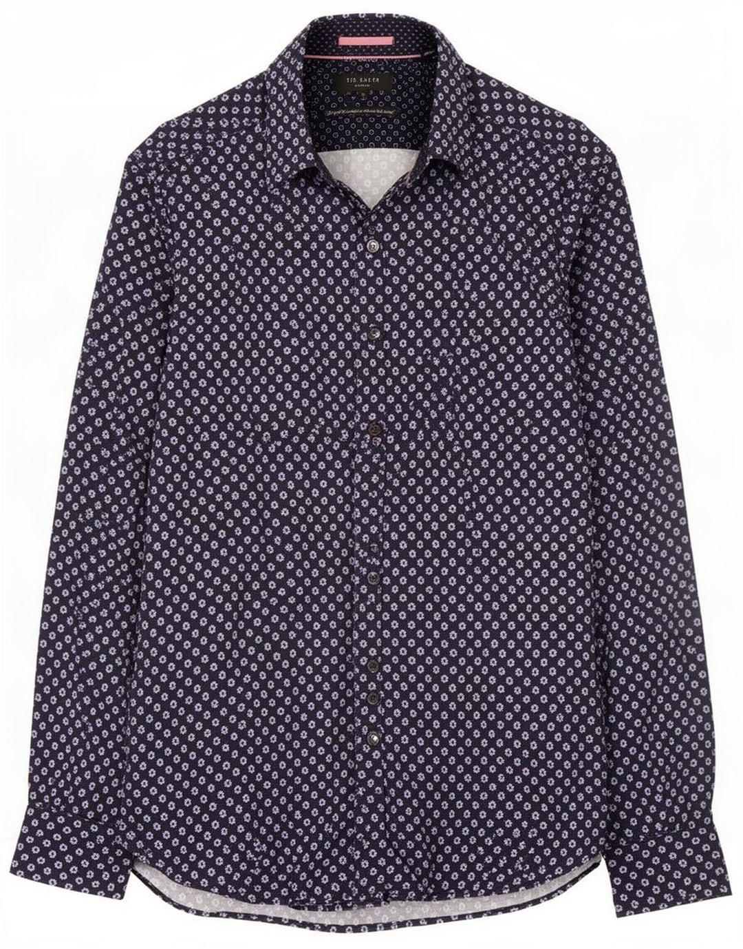 Ted Baker Herrenhemd, Größe 2, klein, marineblau, geblümt, Baumwolle