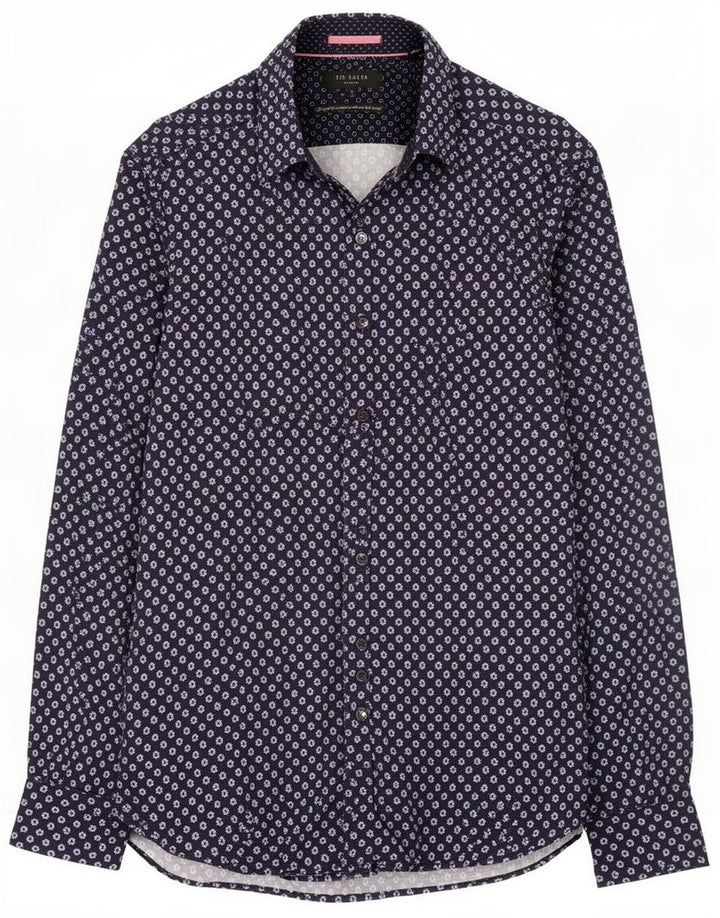 Ted Baker Herrenhemd, Größe 2, klein, marineblau, geblümt, Baumwolle
