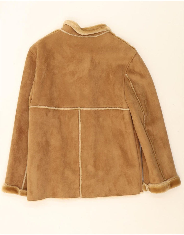 VINTAGE Womens Sherpa Jacket UK 14 Medium Brown Acrylic Vintage Vintage and Second-Hand Vintage from Messina Hembry 