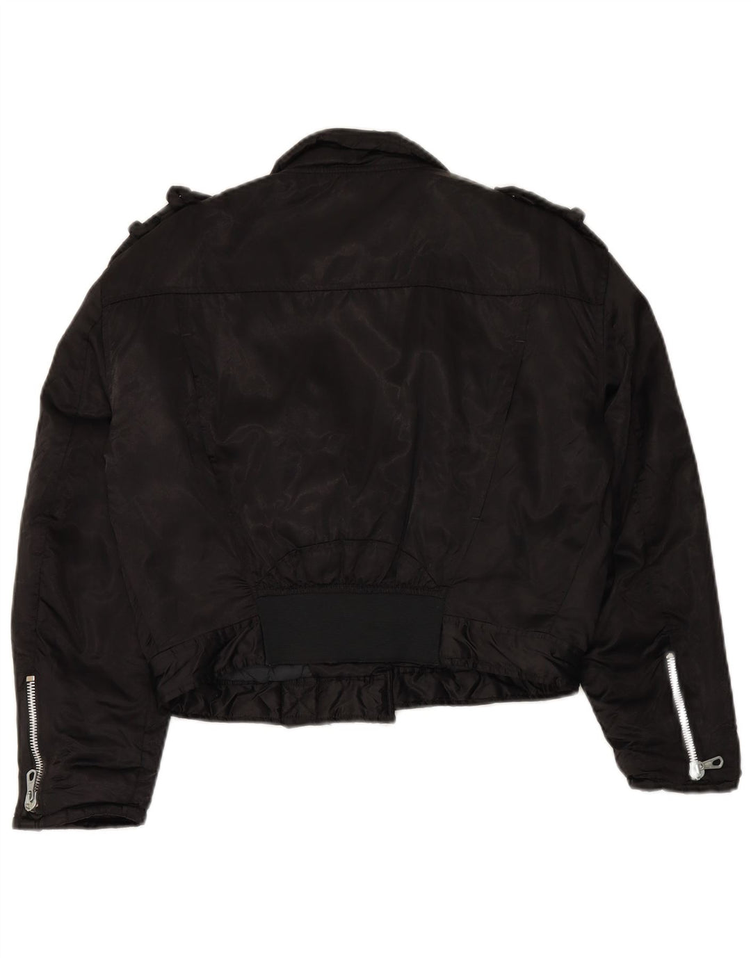 WAMPUM Damen Übergroße Bikerjacke UK 10 Small Schwarzes Nylon