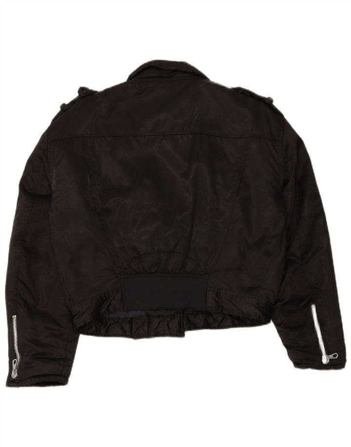 WAMPUM Damen Übergroße Bikerjacke UK 10 Small Schwarzes Nylon