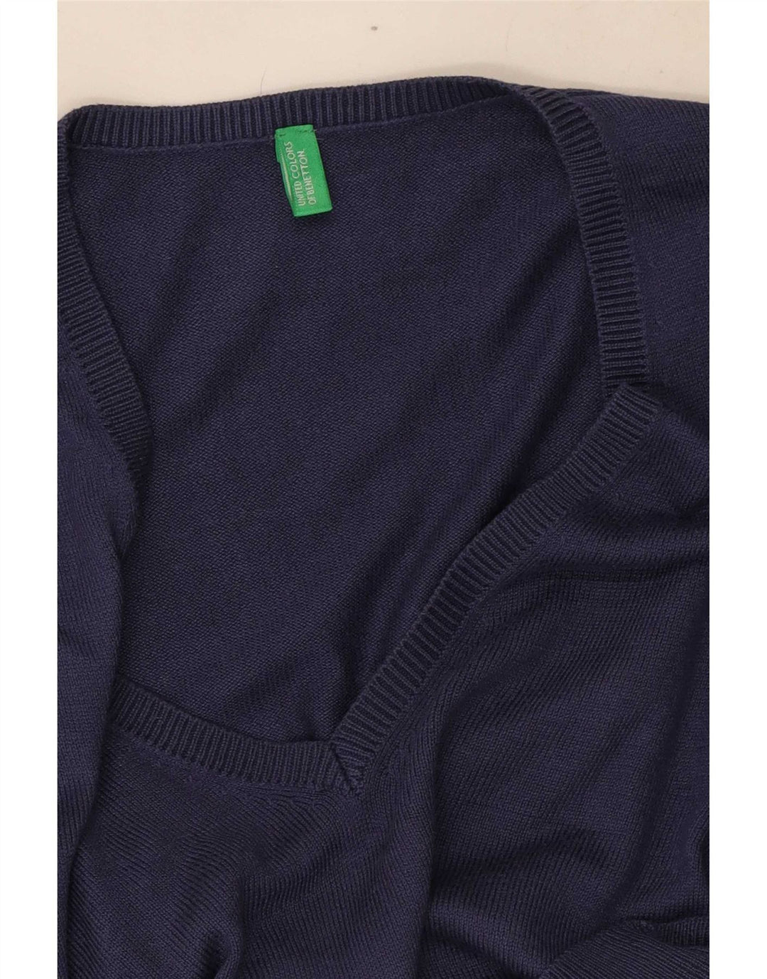 Benetton Damen-Pullover mit V-Ausschnitt, Gr. 8, Marineblau