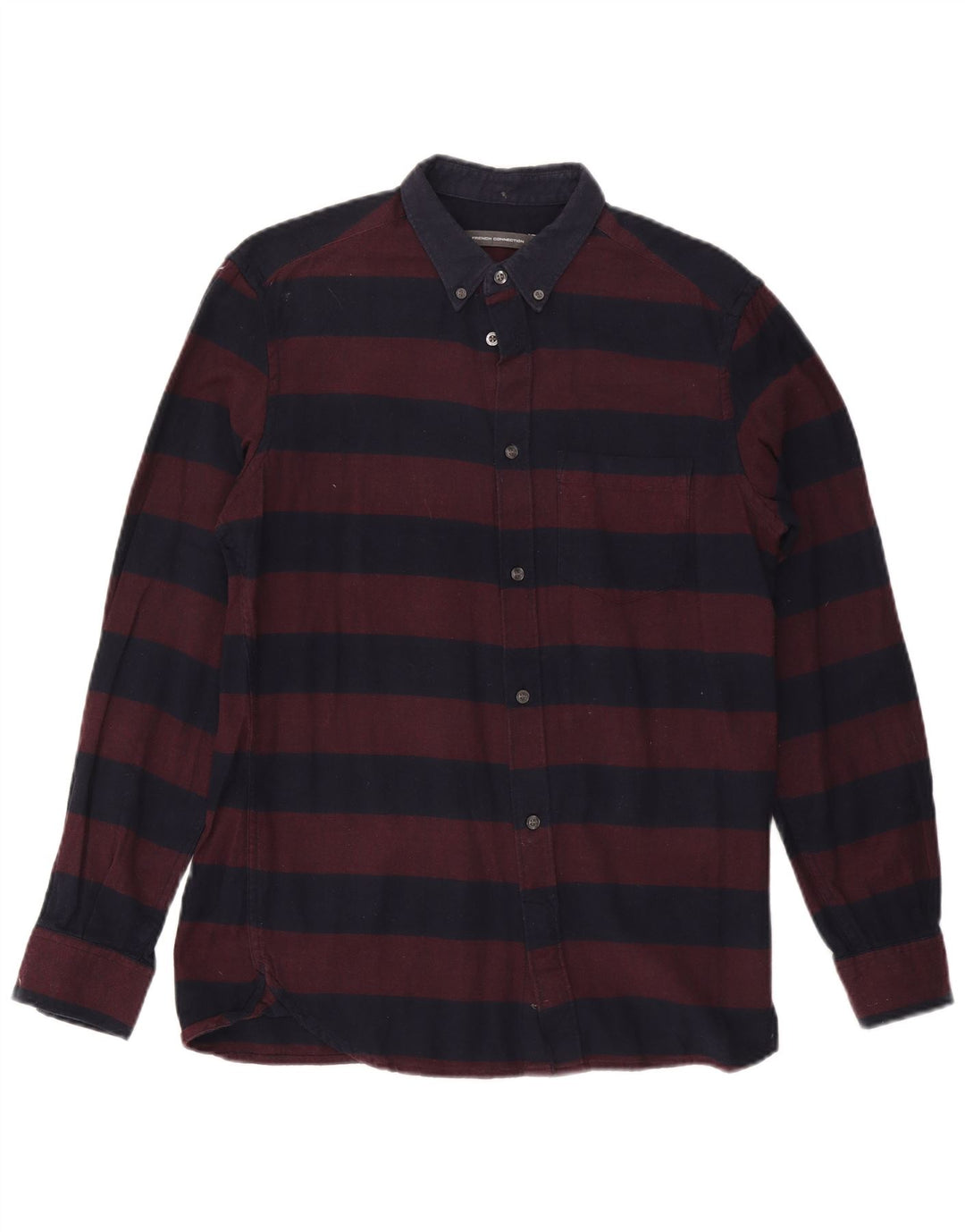 French Connection Herren-Flanellhemd aus mittelblauer, gestreifter Baumwolle