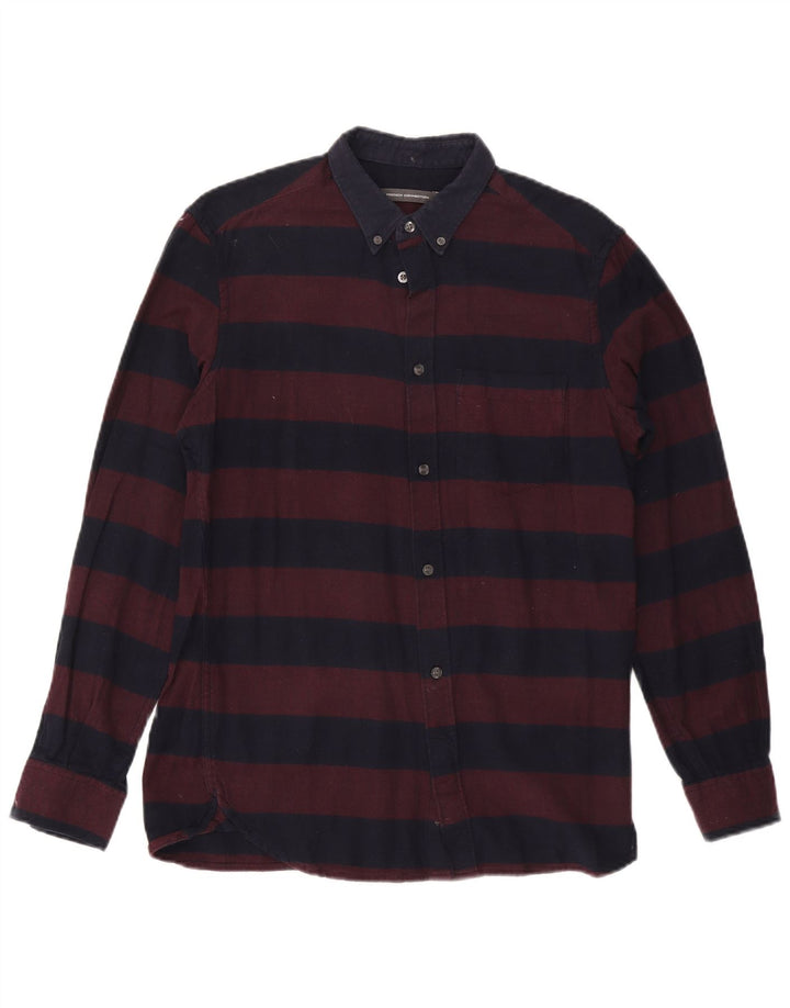 French Connection Herren-Flanellhemd aus mittelblauer, gestreifter Baumwolle