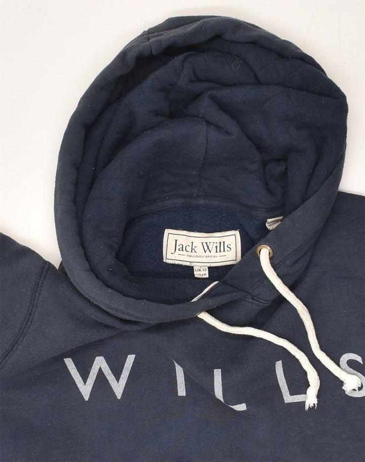 JACK WILLS Womens Graphic Hoodie Jumper UK 12 Medium Navy Blue Cotton | Vintage Jack Wills | Thrift | Second-Hand Jack Wills | Used Clothing | Messina Hembry 