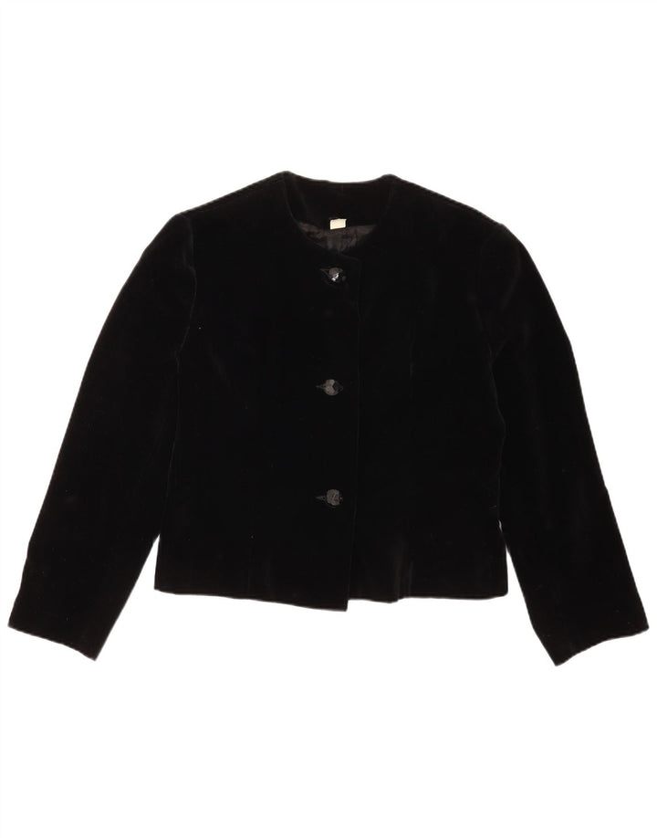 Vintage Damen 3-Knopf-Blazer-Jacke IT 44 Mittelschwarze Baumwolle