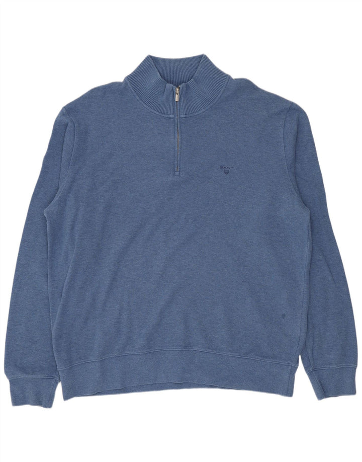 GANT Herren-Sweatshirt mit Reißverschluss am Hals, 3XL, blaue Baumwolle