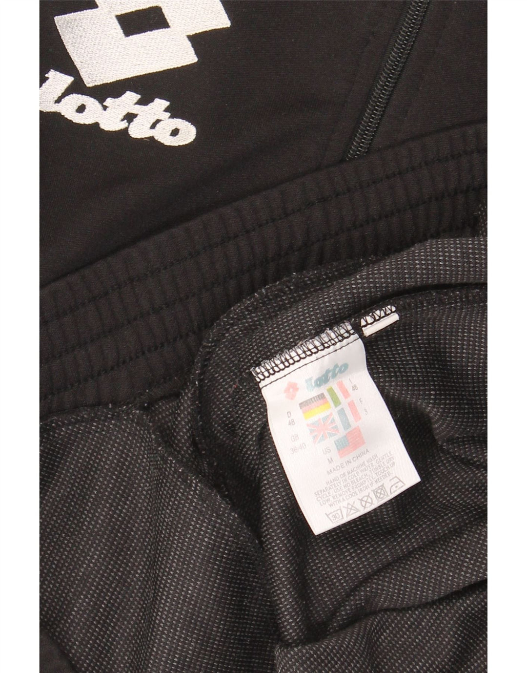 LOTTO Mens Graphic Zip Neck Sweatshirt Jumper UK 38/40 Medium Black Vintage Lotto and Second-Hand Lotto from Messina Hembry 
