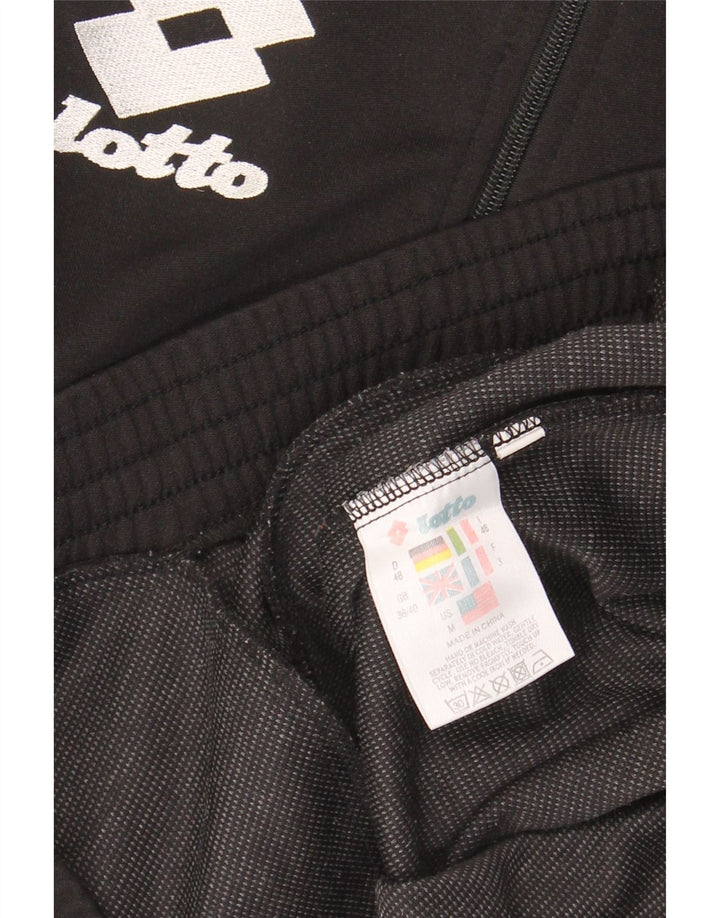 LOTTO Mens Graphic Zip Neck Sweatshirt Jumper UK 38/40 Medium Black Vintage Lotto and Second-Hand Lotto from Messina Hembry 
