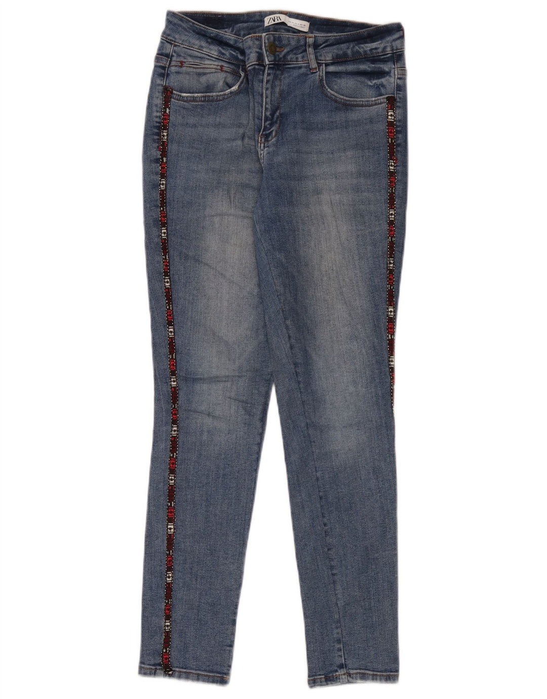 Zara Damen Graphic Skinny Jeans EU 40 Medium W30 L28 Blau