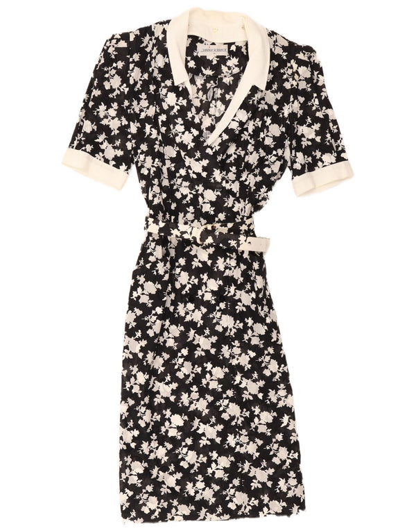 Janina Schreck Damen Kurzarm-Hemdkleid EU 38 Mittelschwarz geblümt