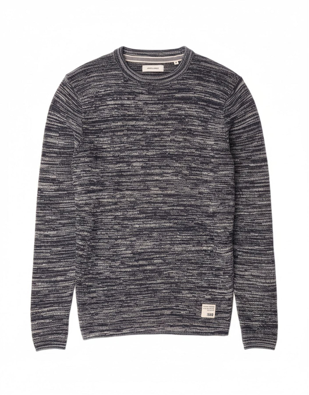 JACK & JONES Mens Crew Neck Jumper Sweater Medium Navy Blue Flecked Cotton