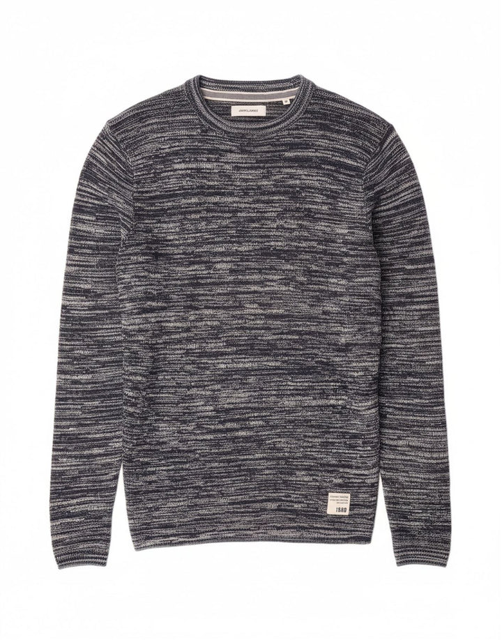 JACK & JONES Mens Crew Neck Jumper Sweater Medium Navy Blue Flecked Cotton