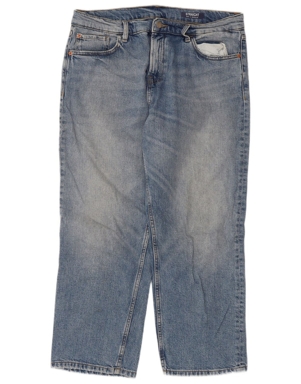 Marks & Spencer Damen Crop Straight Jeans UK 14 Large W36 L25 Blaue Baumwolle