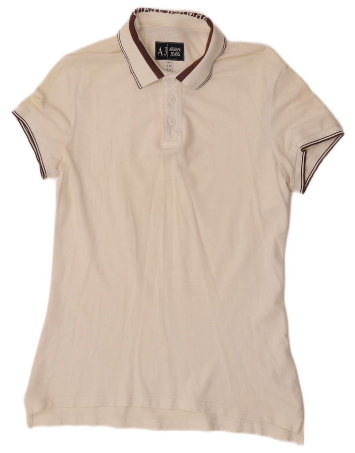 Armani Jeans Damen Poloshirt UK 14 Mittelweiße Baumwolle