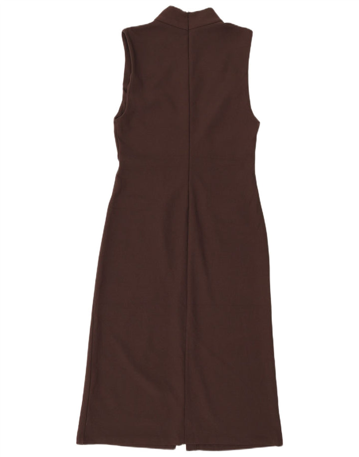 Zara Damen Ärmelloses Maxikleid UK 12 Mittelbraunes Polyester