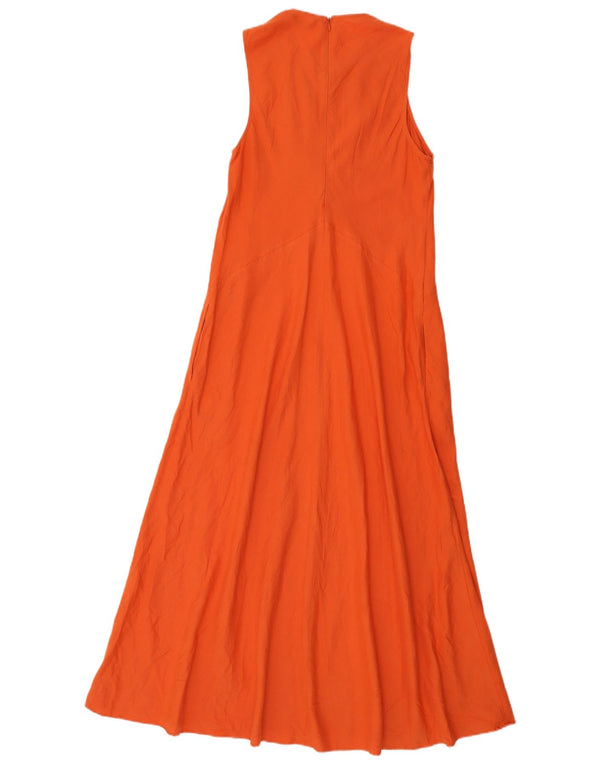Zara Damen Ärmelloses A-Linien-Kleid UK 12 Mittelorange Leinen