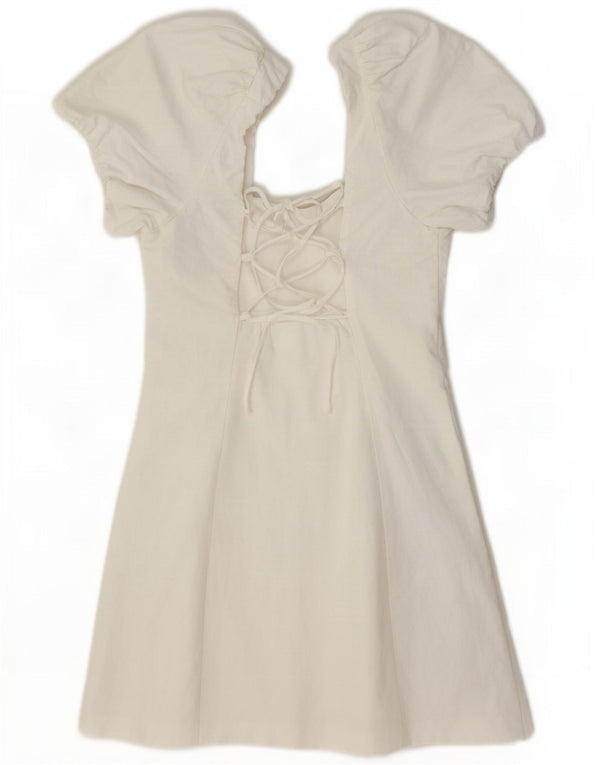 Zara Damen schulterfreies Minikleid, Größe S, Weiß, Viskose