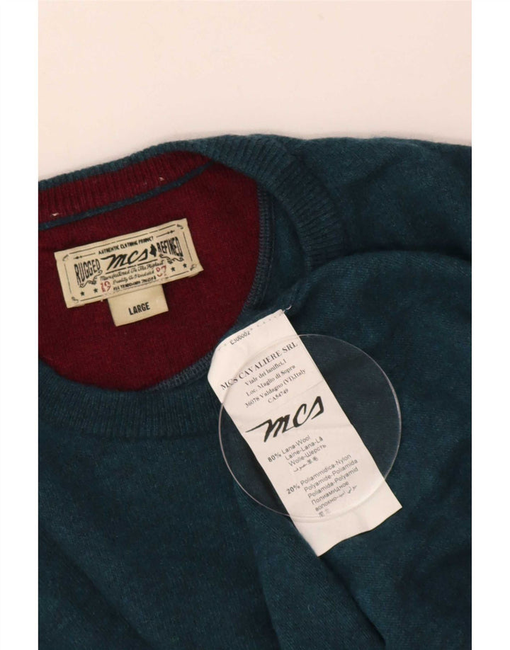 Marlboro Classics Herren-Pullover mit Rundhalsausschnitt, Größe L, aus blauer Wolle