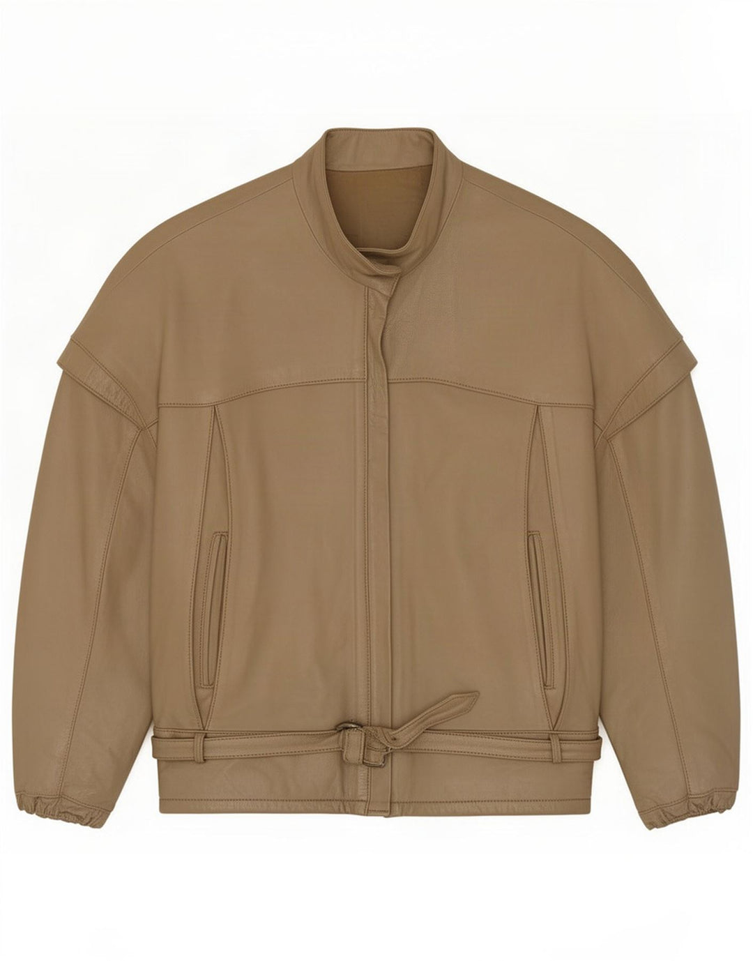 Vintage Damen Leder Racer Jacke UK 14 Medium Khaki