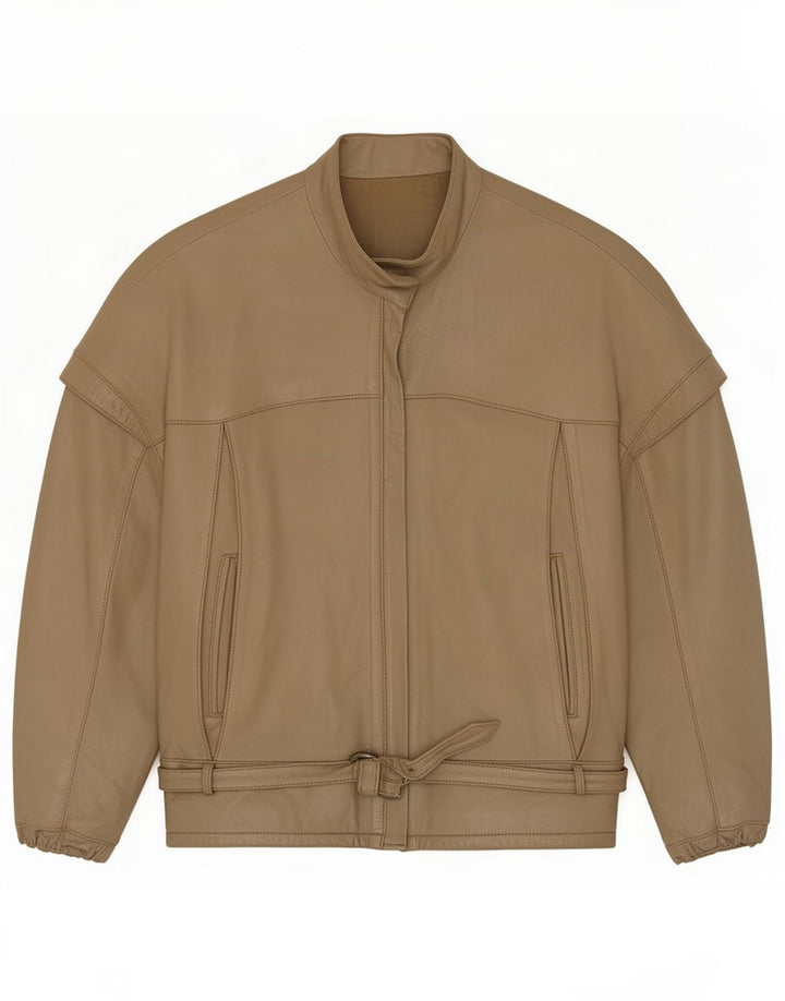 Vintage Damen Leder Racer Jacke UK 14 Medium Khaki