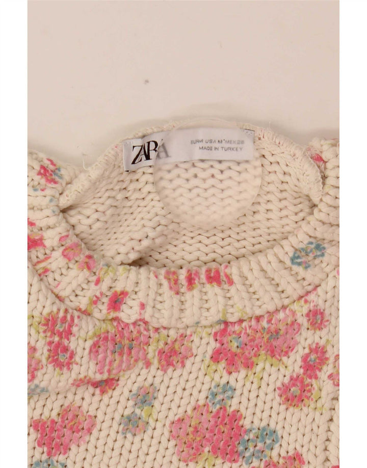 Zara Damen Crop Vest Tank Top UK 12 Medium White Floral Polyester