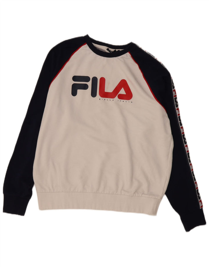 FILA Herren-Sweatshirt mit Grafik, groß, weiße Blockfarben-Baumwolle