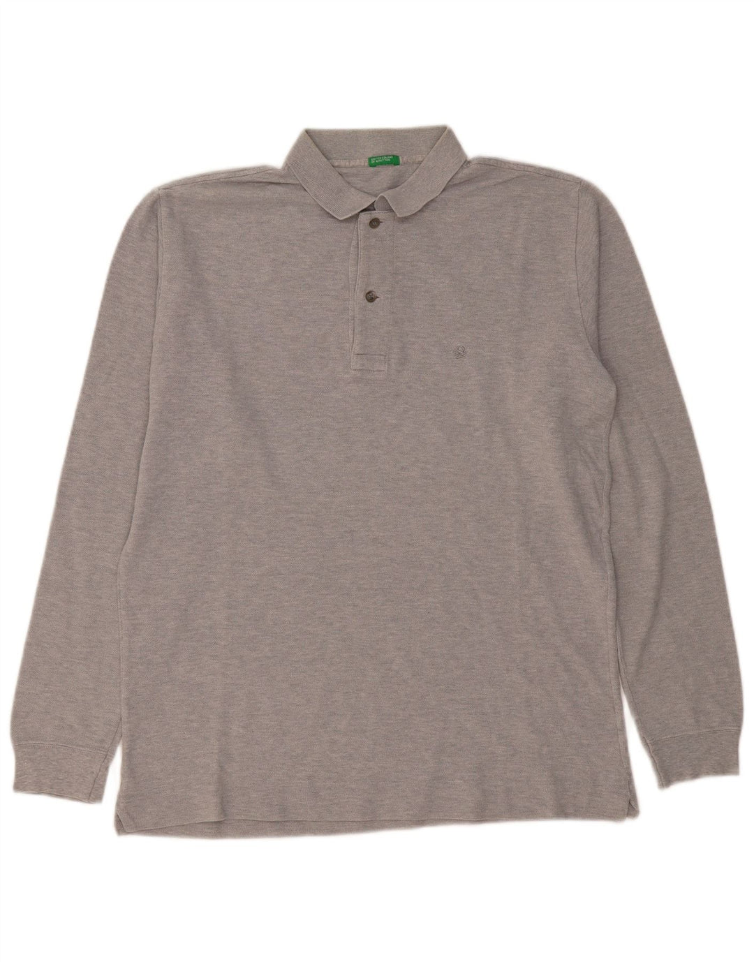 BENETTON Herren-Langarm-Poloshirt Mittelgrau meliert