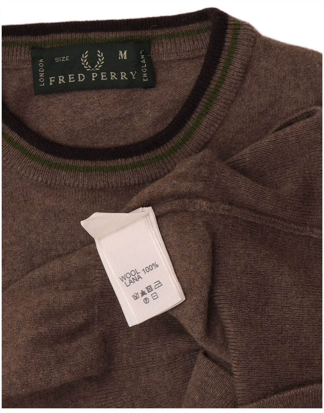 Fred Perry Damen-Pullover mit Rundhalsausschnitt, UK 12, mittelbraune Wolle