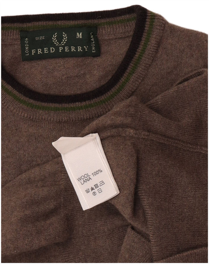 Fred Perry Damen-Pullover mit Rundhalsausschnitt, UK 12, mittelbraune Wolle