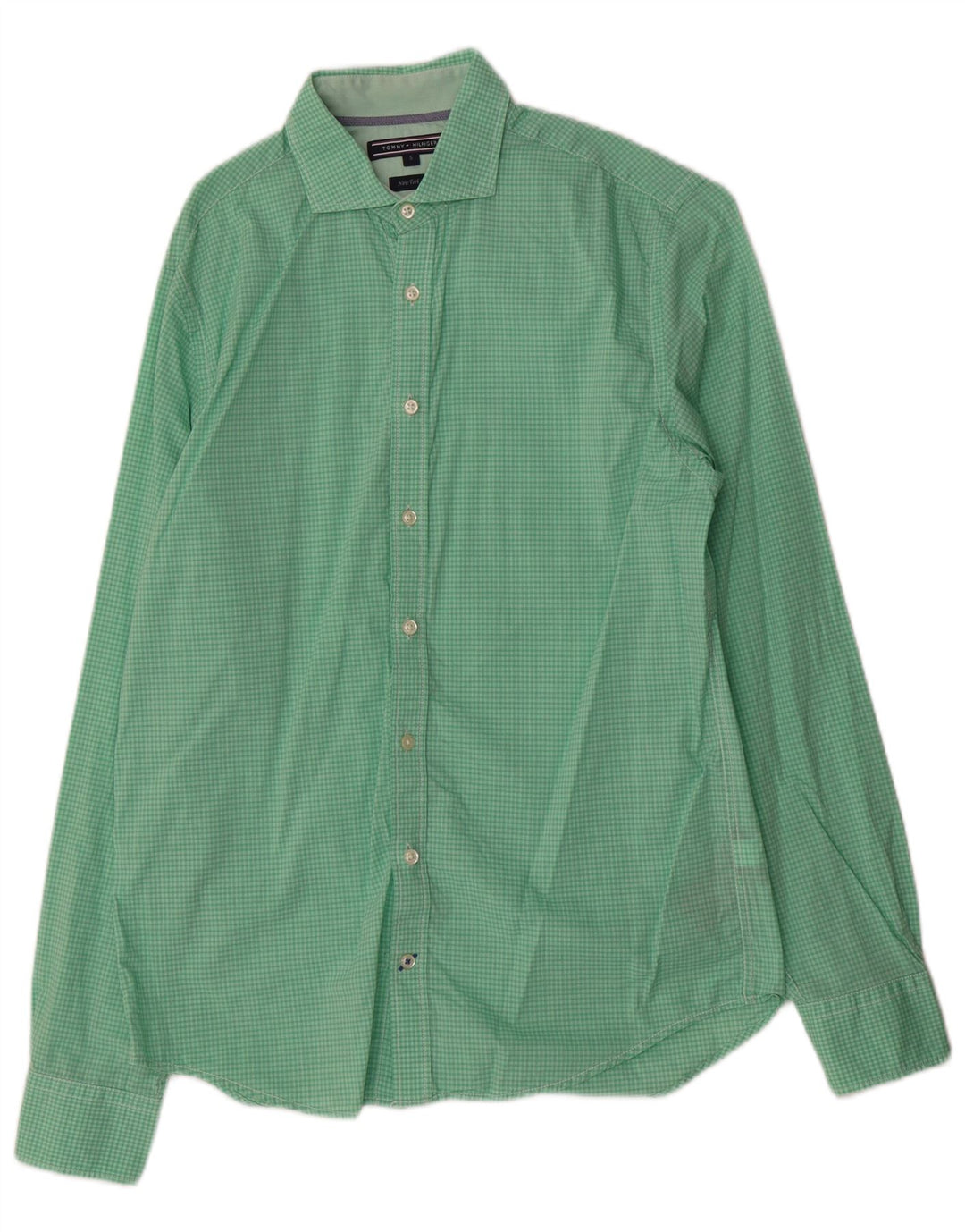 Tommy Hilfiger Herrenhemd, kleine grüne Gingham-Baumwolle