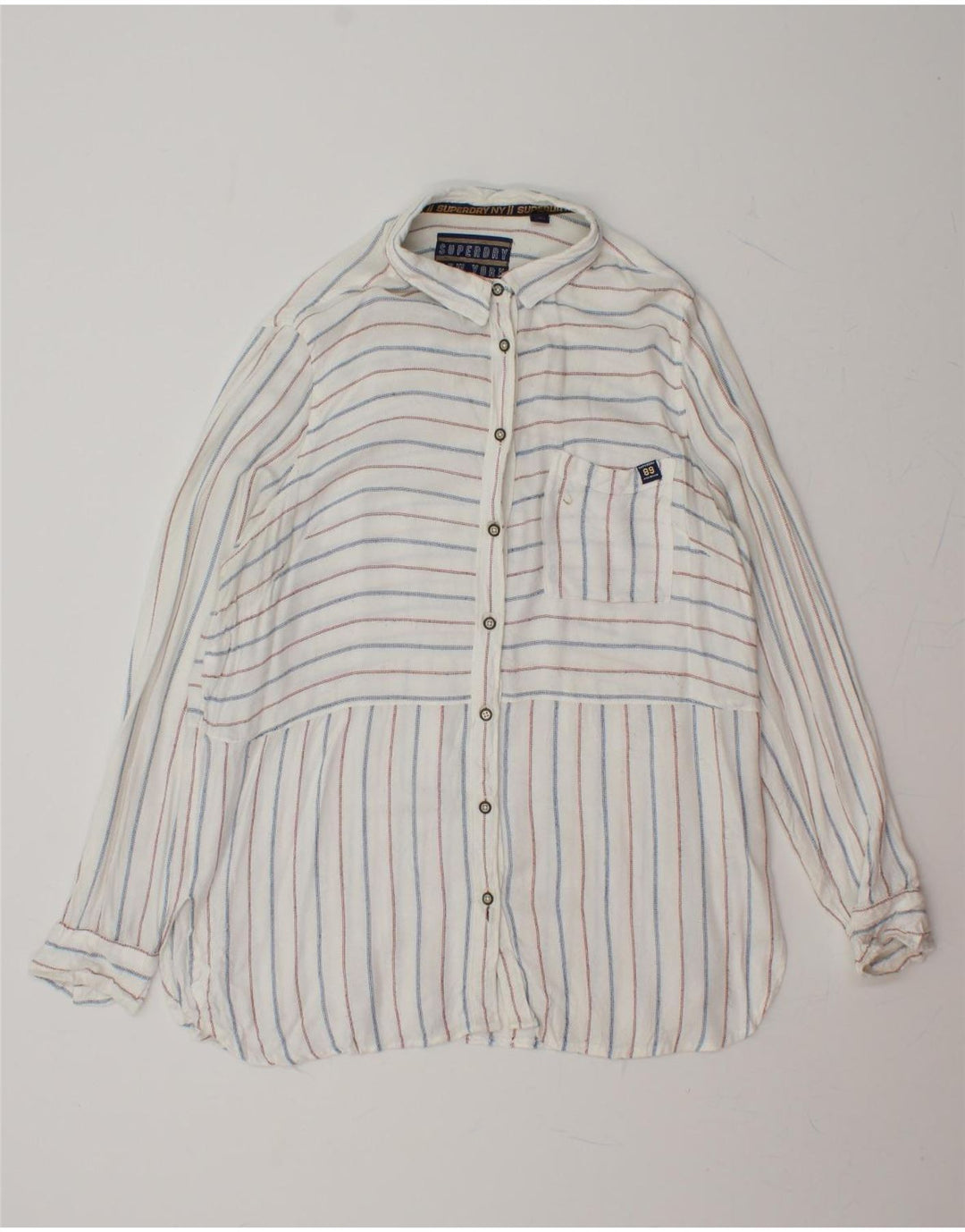 SUPERDRY Womens Shirt UK 16 Large White Striped Viscose Vintage Superdry and Second-Hand Superdry from Messina Hembry 