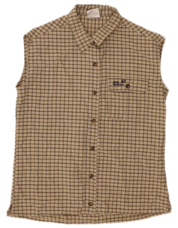 JACK WOLFSKIN Damen ärmelloses Hemd UK 10 Small Beige Check Polyester