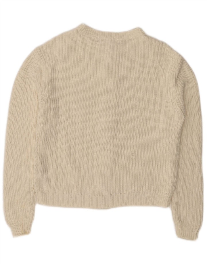 Marks & Spencer Damen-Cardigan mit durchgehendem Reißverschluss, UK 14, mittelweiße Baumwolle