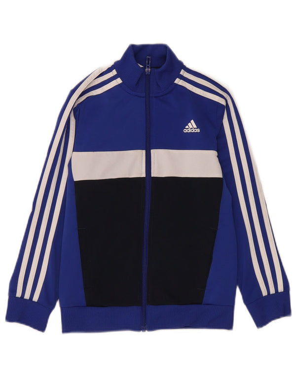 Adidas Jungen-Trainingsanzug-Top-Jacke, 7–8 Jahre, blaues Farbblock-Polyester