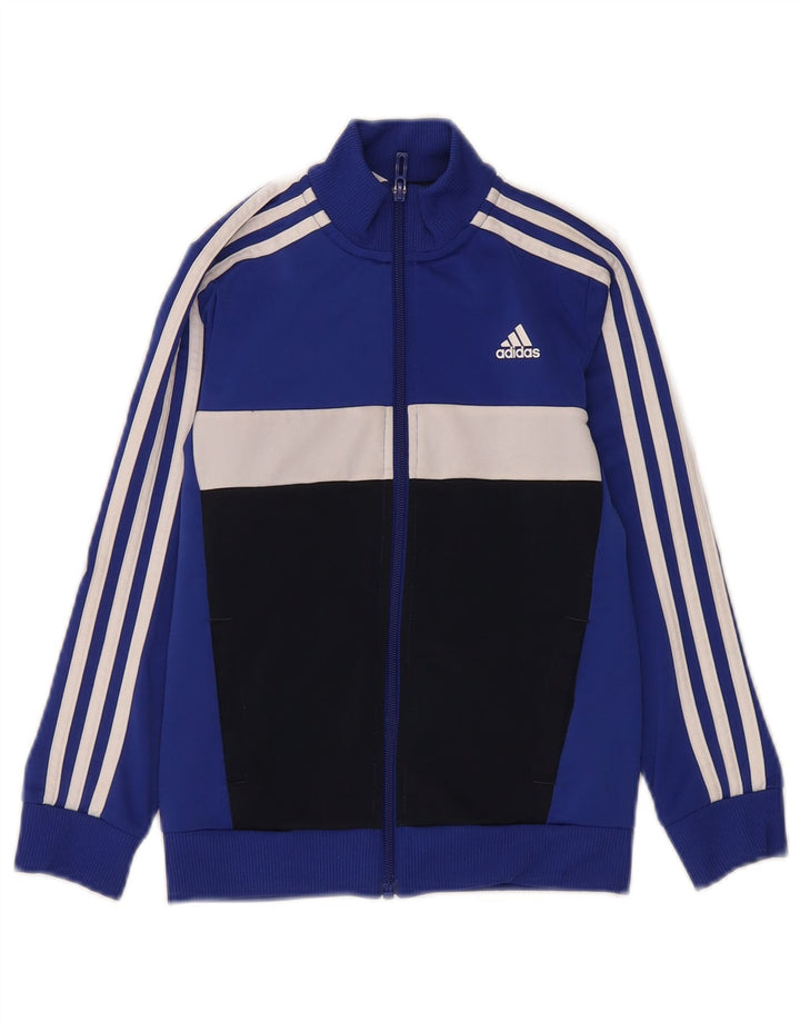 Adidas Jungen-Trainingsanzug-Top-Jacke, 7–8 Jahre, blaues Farbblock-Polyester