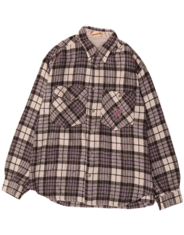 MAZZONETTO Herren-Flanellhemd, klein, grau kariert, Wolle