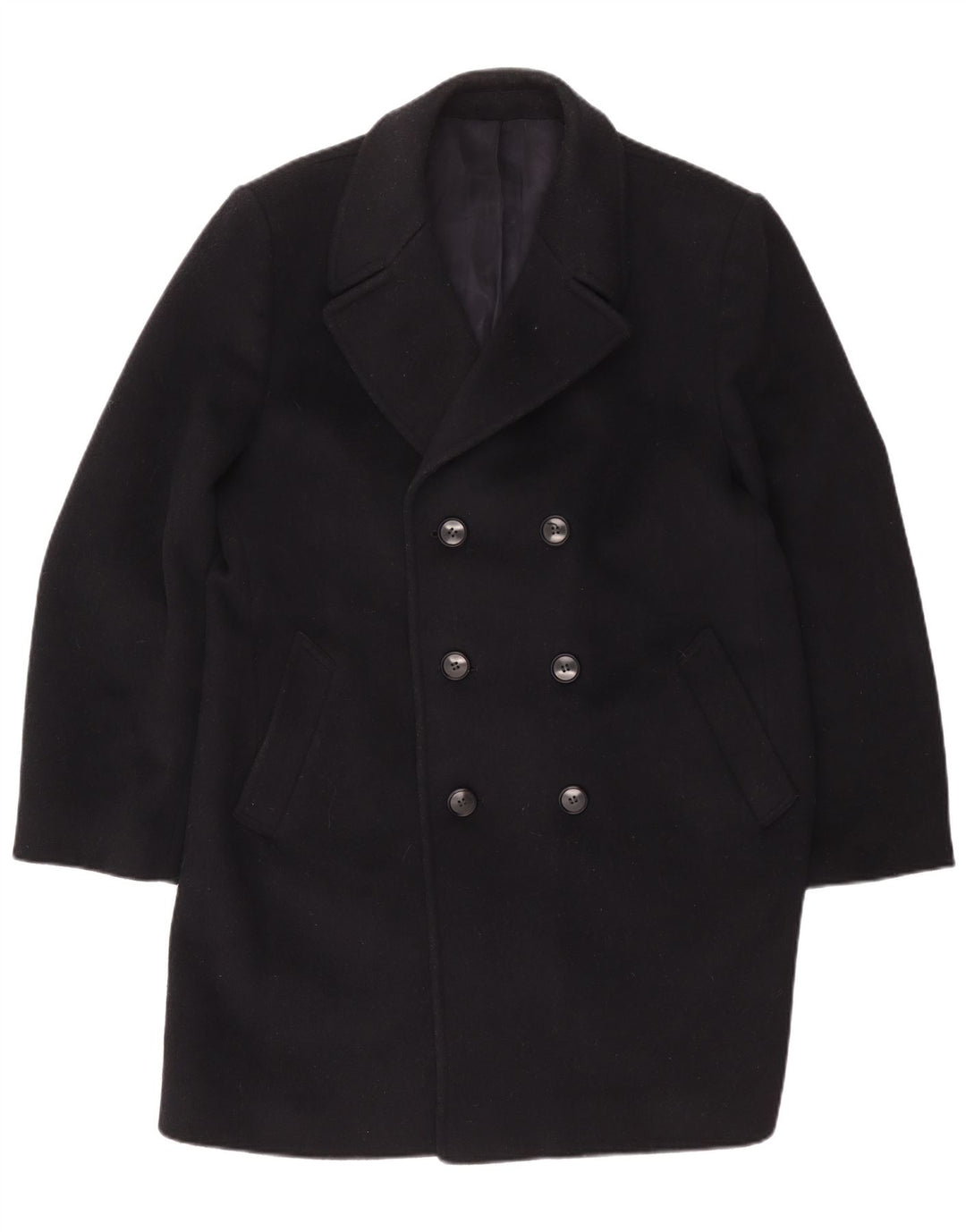 VINTAGE Zweireihiger Herrenmantel UK 42 XL Marineblaue Wolle