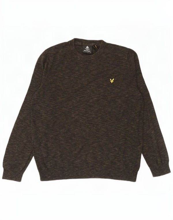 Lyle & Scott Herren-Pullover mit Rundhalsausschnitt, groß, Khaki, gefleckte Baumwolle